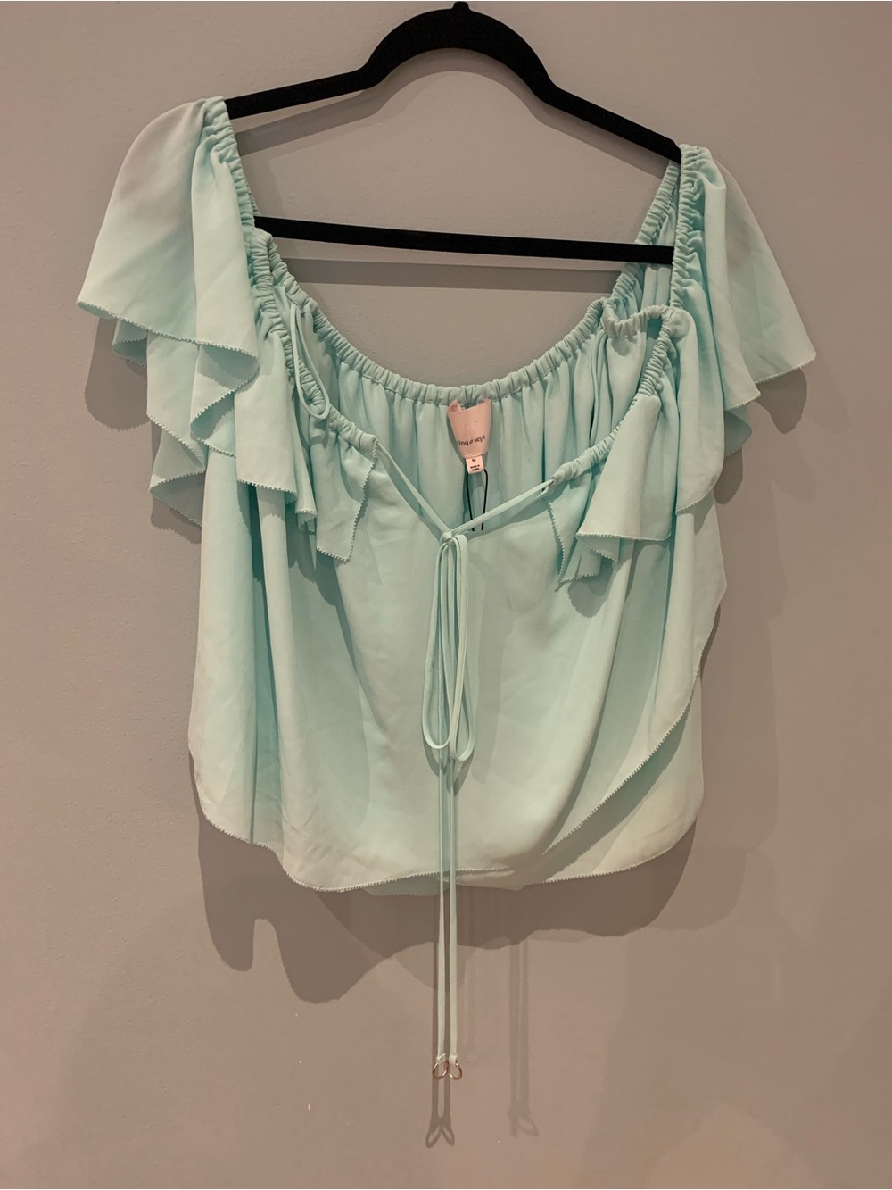 Cinq a Sept Light Mint Green Ruffle Cold-shoulder Blouse